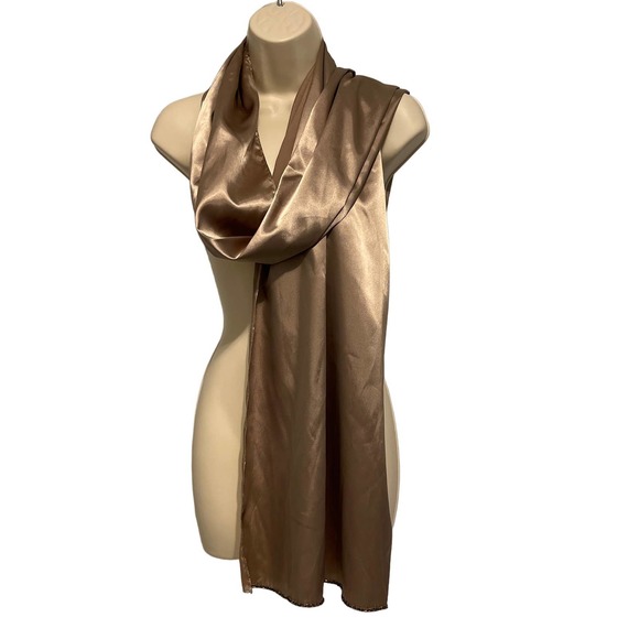 Champagne‎ Color Silky Scarf with Embellishments on the Edge Pre-owned - Picture 1 of 5